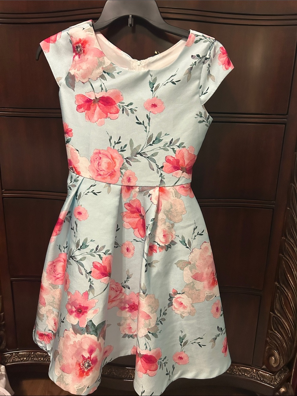 Bonnie Jean Light Blue and Pink Floral Fit-and-Flare Dress